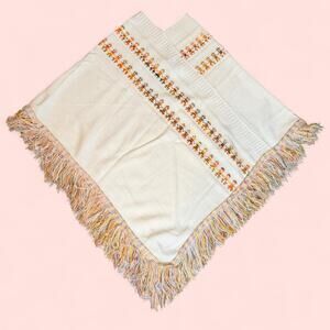 1970s vintage orange white peruvian poncho